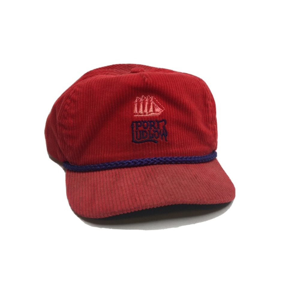 Vintage Port Ludlow Corduroy Strapback Hat Cap Red Made In USA.